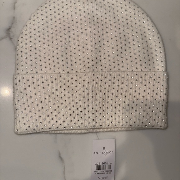 Ann Taylor Accessories - New Ann Taylor White Beanie with Silver Accents